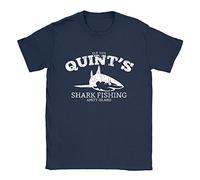 Quints Shark Fishing Mens T-Shirt X-Large Navy Jaws Funny Vintage Look Gift Movie Top