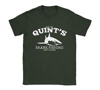 Quints Shark Fishing Mens T-Shirt XX-Large Military Green Jaws Funny Vintage Look Gift Movie Top