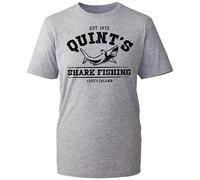 Quints Shark Fishing T-Shirt, Jaws Amity Island Top Jaws Retro Shark Tee Funny Humourous Joke Top (HeatherGrey, S Years)
