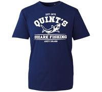 Quints Shark Fishing T-Shirt, Jaws Amity Island Top Jaws Retro Shark Tee Funny Humourous Joke Top (Navy, 2XL Years)