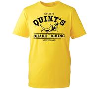 Quints Shark Fishing T-Shirt, Jaws Amity Island Top Jaws Retro Shark Tee Funny Humourous Joke Top (Yellow, 4XL Years)