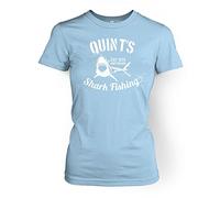 Quints Shark Fishing Women's T-shirt - Light Blue Large (approx Size 12)
