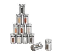 QUIOTUIR 12 pcs Glass Spice Jars with Lids 3 Different Diameter Flavoring Holes Diameter 4.8cm Height 8cm Seasoning Jars for Seasonings Salt, Sugar, Msg, Pepper, Peppercorns, Sugar