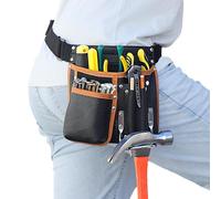 quipuda Tool Pouch, Genuine Leather Tool Belt Pouch, with Adjustable Waist Belt, Tool Bag with Hammer Holder for Carpenters, Gardeners, Frame Builders, Roofers, Craftsmen