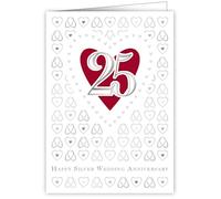 Quire Collections Card 25th Wedding Anniversary, Silver/White/Red, 115 x 163mm