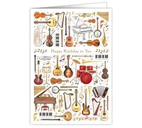 Quire Collections Mac Classic Extra Large Birthday Card - Happy Birthday to You Music Themed Design- Beautifully Embossed with Gold and Silver Foil