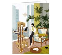 Quire Heartfelt Card Woman With Cat,Green/Blue,163x115mm