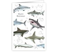 Quire Mac Classic Card Happy Birthday Sharks,Blue/Grey,115x163mm