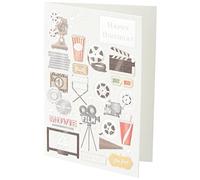 Quire Mini Card Happy Birthday Movie Camera Icons,Silver,70x89mm