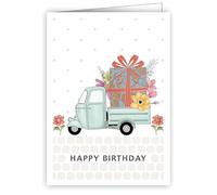 Quire Mini Card Three-Wheeler With Present & Flowers