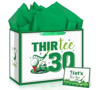 Quirkistry Golf 30th Birthday Gift Bag for Men Golf Happy Thirty Birthday Party Gifts bag with Tissue Paper Greeting Card Thir-Tee Bday Gift Wrapping Bag for Sports Themed Party Decorations Supplies