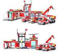 QuirkQuest City Fire Station Building Blocks Set, Including Station Constructions, Truck, Helicopter, Street View Architecture Model Toys, STEM Bricks Gifts for Kids Adults