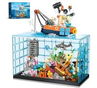 QuirkQuest Fish Tank Building Blocks Set, 830PCS Ocean Treasure Hunt Building Bricks Kit with Adventure Boat, Shark, Jellyfish & Coral Reef, STEM Toys Halloween Ideas Gifts for Teens Adults