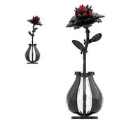 QuirkQuest Gothic Dahlia Building Block Kit Flower with Black Vase -Unique Home Office Desk Decor, Dark Floral Decor Eternal Flower Bouquet Bricks Set, Idea Gifts for Goth & Plant Lovers（S0074）