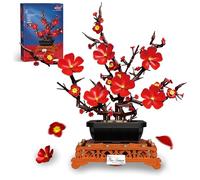 QuirkQuest Plum Blossom Bonsai Building Set, Flowers Botanical Collection Model Toys, Red Artificial Floral Bricks Kit for Adults Women Girls, Living Room Home Office Decor（692 PCS）