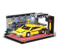 QuirkQuest Retro Car Garage Building Block Set, 1000+PCS Auto Repair Scene Building Brick Kit, Technick Mechanical Vehicle Model Toy, DIY Construction Toy Gifts for Adults Teens and Decor（K3183