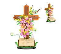 QuirkQuest The Cross Flower Building Block Set,Moc Faithful Blossoms Book DIY Model Toy, Easter Plant Series Religious Theme Building Bricks Kit for Home Decor, Suitable for Devout Adults-363PCS