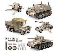 QuirkQuest WW2 Army Tank Building Blocks Set, 1260Pcs British Military Vehicles, UK Ordnance QF 2-Pounder&Morris CDSW 6X4,Valentine.I Transport Vehicles Military Toy Gifts for Boys Adults