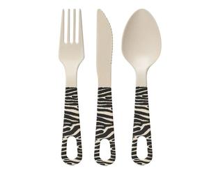 Quirky Bamboo Cutlery Set | Adult Sized | Design: Zebra