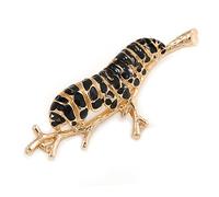Quirky Black Enamel 'Caterpillar on The Branch' Brooch in Gold Tone - 48mm Across