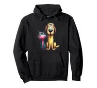 Quirky Cat Dog Friends Sketchy Animal Art Pullover Hoodie