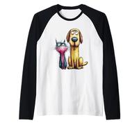 Quirky Cat Dog Friends Sketchy Animal Art Raglan Baseball Tee