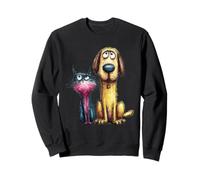 Quirky Cat Dog Friends Sketchy Animal Art Sweatshirt