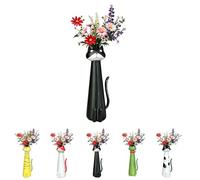 Quirky Cat Flower Vase, Handcrafted Whimsical Ceramic Vase for Small Flowers, Home Office Desk & Bookshelf Decor, Ornament Gift for Cat Lovers (Black)