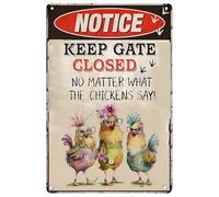 Quirky Chicken Tin Sign - “No Matter What The Chickens Say” Funny Farm Wall Decor - 12x8 Inch Vintage Metal Sign with Cool Hen Art for Coop or Kitchen