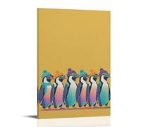 Quirky Gradient Color Penguin Group Poster Canvas Print Art Contemporary Whimsical Art Print Home Decor for Apartment Kitchen Office