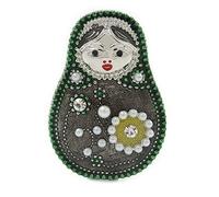 Quirky Green/Grey Faux Pearl Bead Matryoshka/Nested Russian doll Brooch/Pendant In Silver Tone Tone - 40mm L