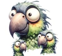 Quirky Green Parrot Vinyl Sticker Decals, Cover up Marks, Fun Multi-Purpose Decor Ideal for Toilet, Laptop, Phone, Cup & More. Weatherproof & Vibrant Kids Gift Nursery Wall Stickers, 5 Total Birds