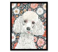 Quirky Poodle Dog Lover Floral Pet Portrait Framed Wall Art Artery8 Multi A4