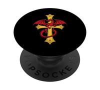 Quirky Red Dragon And Medieval Cross PopSockets Adhesive PopGrip
