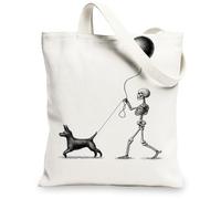 Quirky Skeleton Canvas Tote Bags, Lightweight Washable Reusable Shopping Bags, Fun Design Eco-Friendly Canvas Bags for Gym Travel Beach Picnic 13x15 Inch
