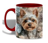 Quirky Tea Mug Adorable Yorkshire Terrier Flower Mug Colourful Porcelain Cup 330ML for Restaurant,Picnic,Workplace,Collectible Item