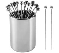 QuirkyLiving Metal Cocktail Picks Holder Set, 16 Cocktail Toothpicks Reusable Stainless Steel Decorative Toothpicks for Appetizers