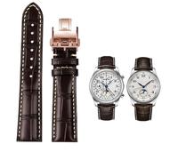 Quirxio 19mm 20mm 21mm Watch Band Cowhide Leather Butterfly Buckle watchband，For Masters Collection L3 L4 L2.628/L2.673 Series Replacement Watch Strap(Brown RG Folding,20mm)