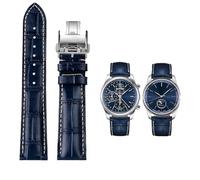 Quirxio 19mm 20mm 21mm Wrist band For Masters Collection L3 L4 L2.628/L2.673 Watch Strap Cowhide Leather Butterfly Buckle watchband(Blue silver Folding,20mm)