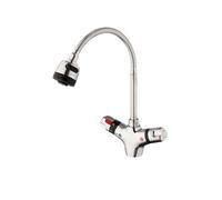 Quirxio Chrome Kitchen Sink Faucet - Thermostatic Control Deck-Mount Mixer Tap, Rainfall & Column Water Swivel Spout