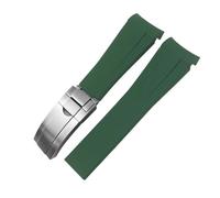 Quirxio Curved End Rubber Watchband 20mm 21mm 22mm for Rolex Submariner GMT Daytona Datejust Explorer 2 Silicone Watch Strap(Green matte silver,22mm)