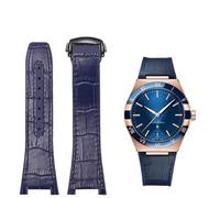 Quirxio For Omega Constellation Double Eagle Series Watchband Manhattan Rubber Cowhide Male Observatory Strap Notch 25-14mm(Blue-black)
