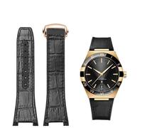 Quirxio For Omega Constellation Double Eagle Series Watchband Manhattan Rubber Cowhide Male Observatory Strap Notch 25-14mm(Black-rosegold)
