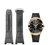 Quirxio For Omega Constellation Double Eagle Series Watchband Manhattan Rubber Cowhide Male Observatory Strap Notch 25-14mm(Black white-silver)