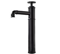 Quirxio Matte Black Industrial Style Brass Basin Mixer, Single Handle Deck-Mounted Tap with Red Accent(Black High)