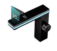 Quirxio Matte Black Smart LED Digital Display Basin Faucet, Brass Deck-Mounted Mixer Tap with 60cm Hose(B)