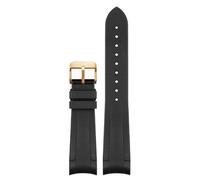 Quirxio Rubber Watchband For Tudor Black Bay GMT Watch Strap Curved End Folding Buckle Black Blue Red 22mm Wrist Band(Black-gold pin)