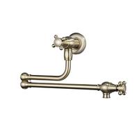 Quirxio Solid Brass Wall-Mounted Kitchen Pot Filler - Brown Antique Folding Faucet with 360° Rotation & Hot-Cold Water Tap(Brushed Gold)