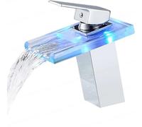 Quirxio Temperature-Sensitive LED Waterfall Faucet, Color-Changing Single-Lever Deck-Mounted Vanity Tap(Silvery)