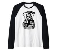 Quit Smoking Choose Coffee Funny Grim Reaper Coffeelover Raglan Baseball Tee